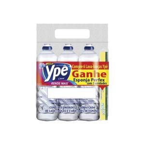 Kit 6 Detergente Ypê Clear de 500ml Grátis 3 Esponja